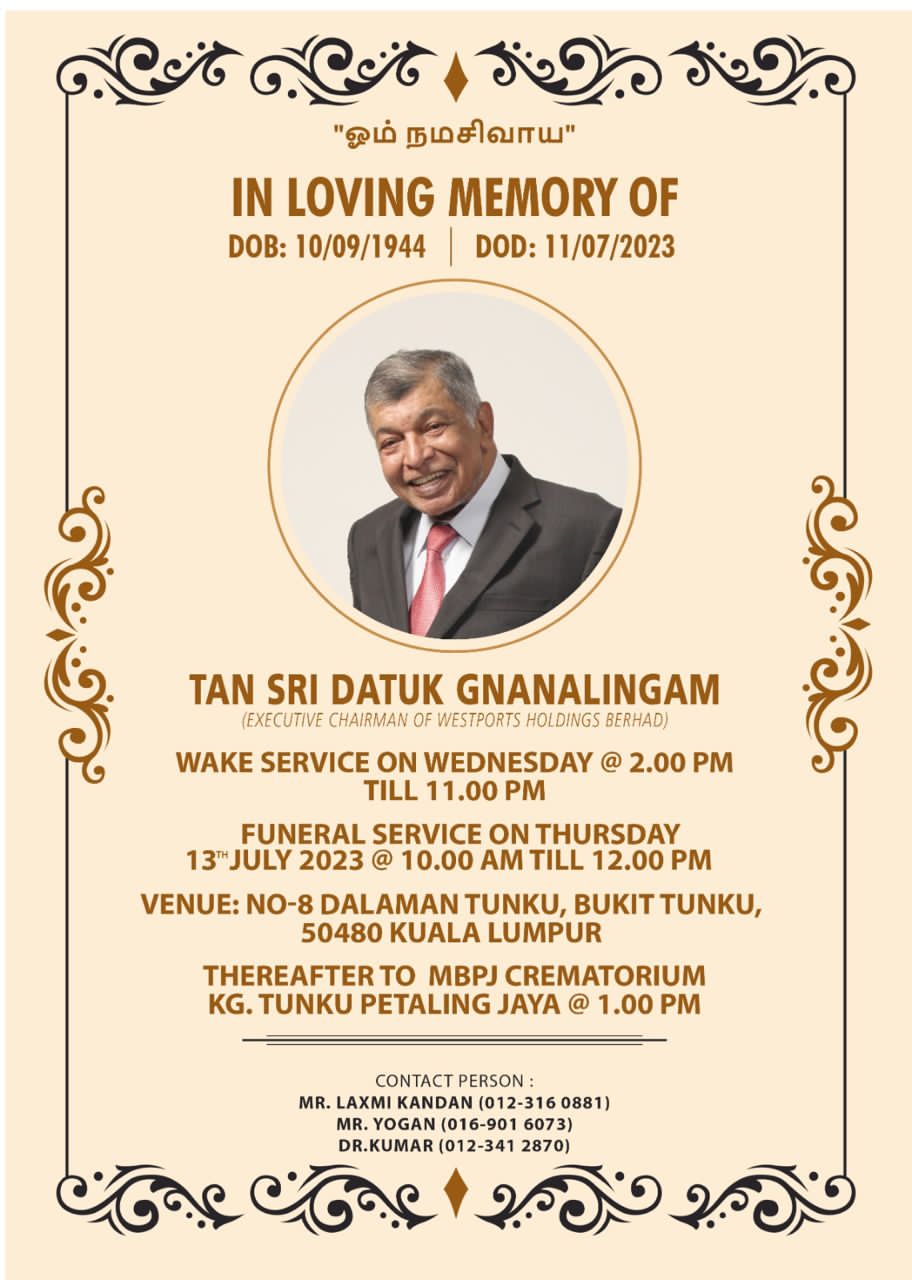 You are currently viewing Notice of the passing of the passing of Tan Sri Gnanalingam Gunanath Lingam 